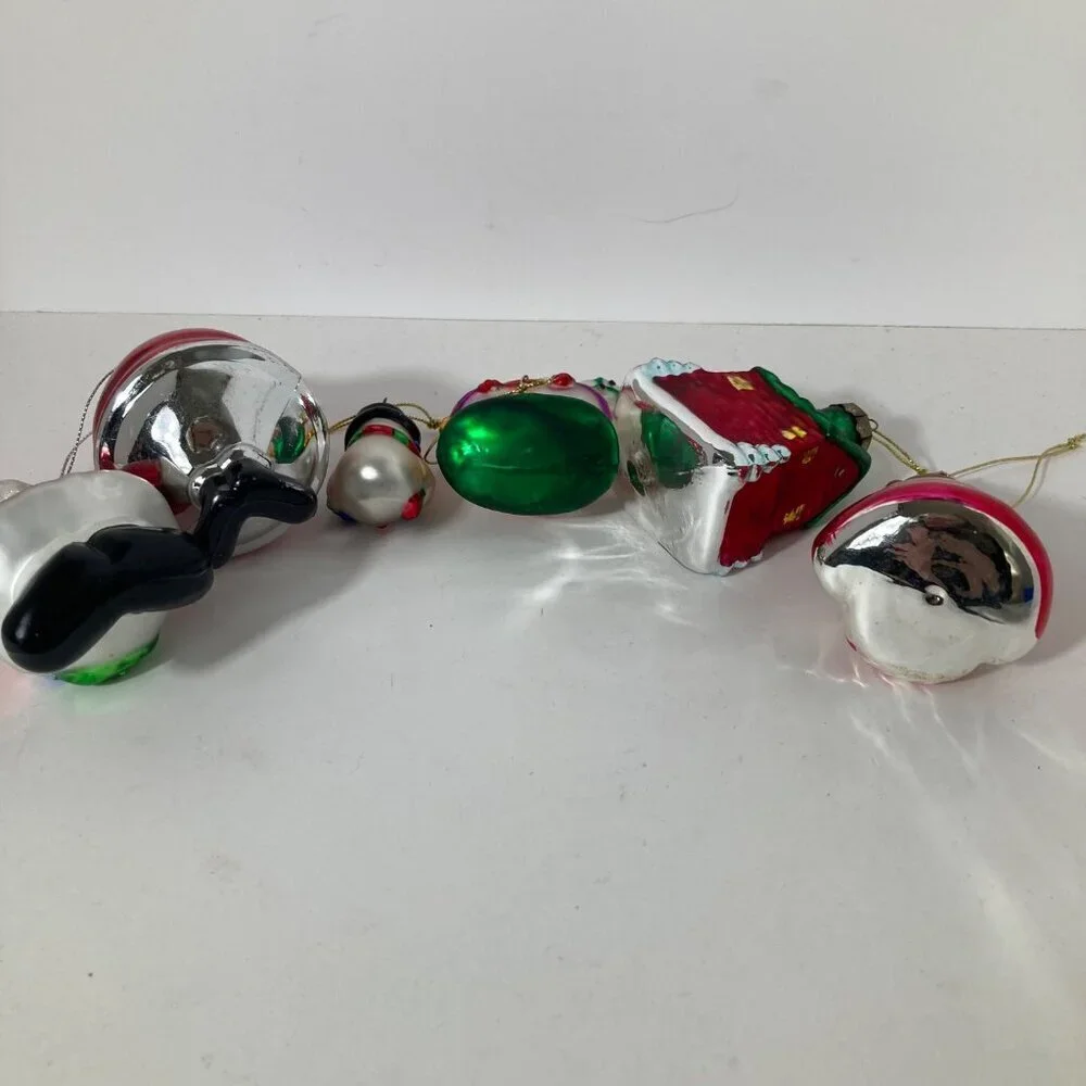 6 Vintage Blown Glass Christmas Ornaments Santa Snowman House Bear Horse 2‎ - 4